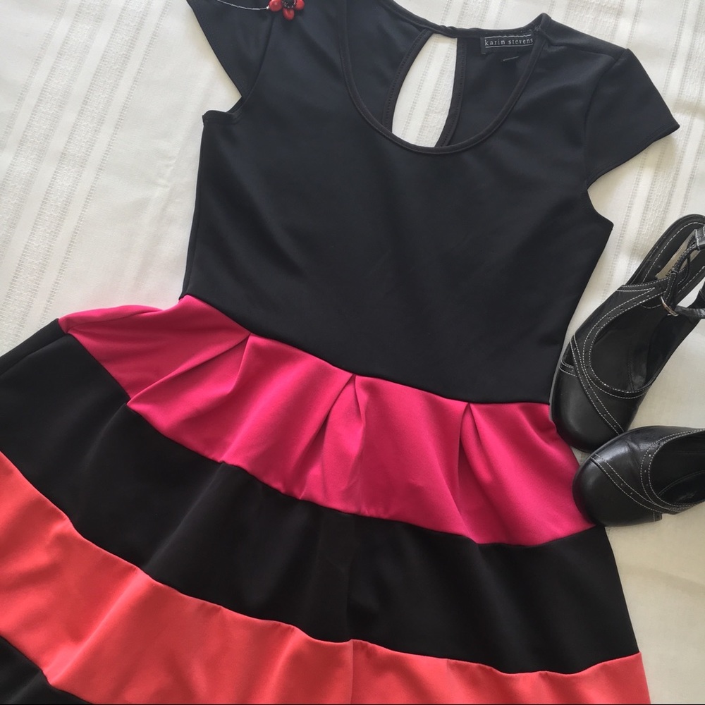Karin Stevens Dress, black pink coral, sz M